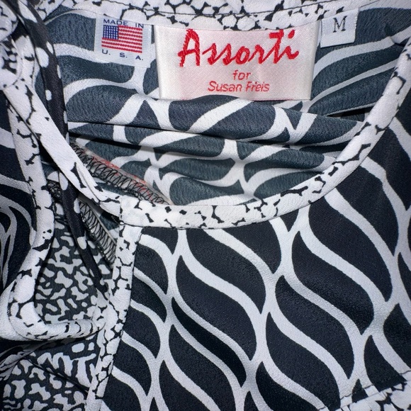 Assorti For Susan Freis Vintage Black & White Long Sleeve Pleated Dress SZ M(83) - Picture 13 of 13